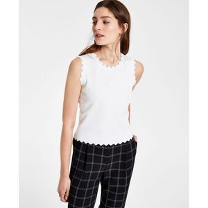 Bar III Solid Textured Scalloped Sweater